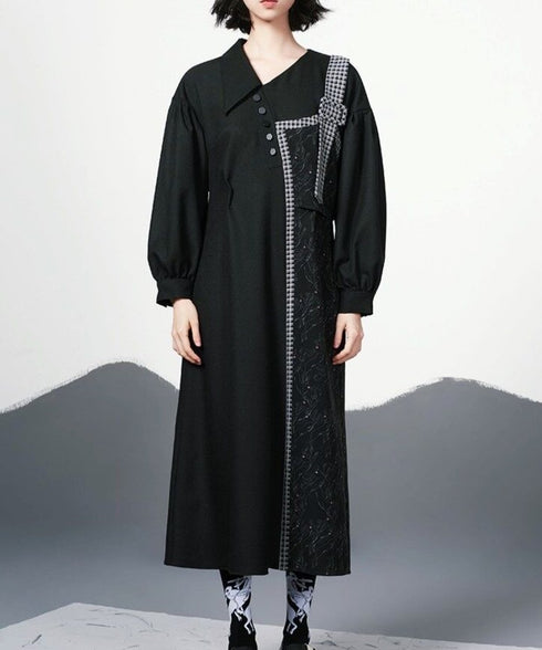 Check Ribbon Panel Dress